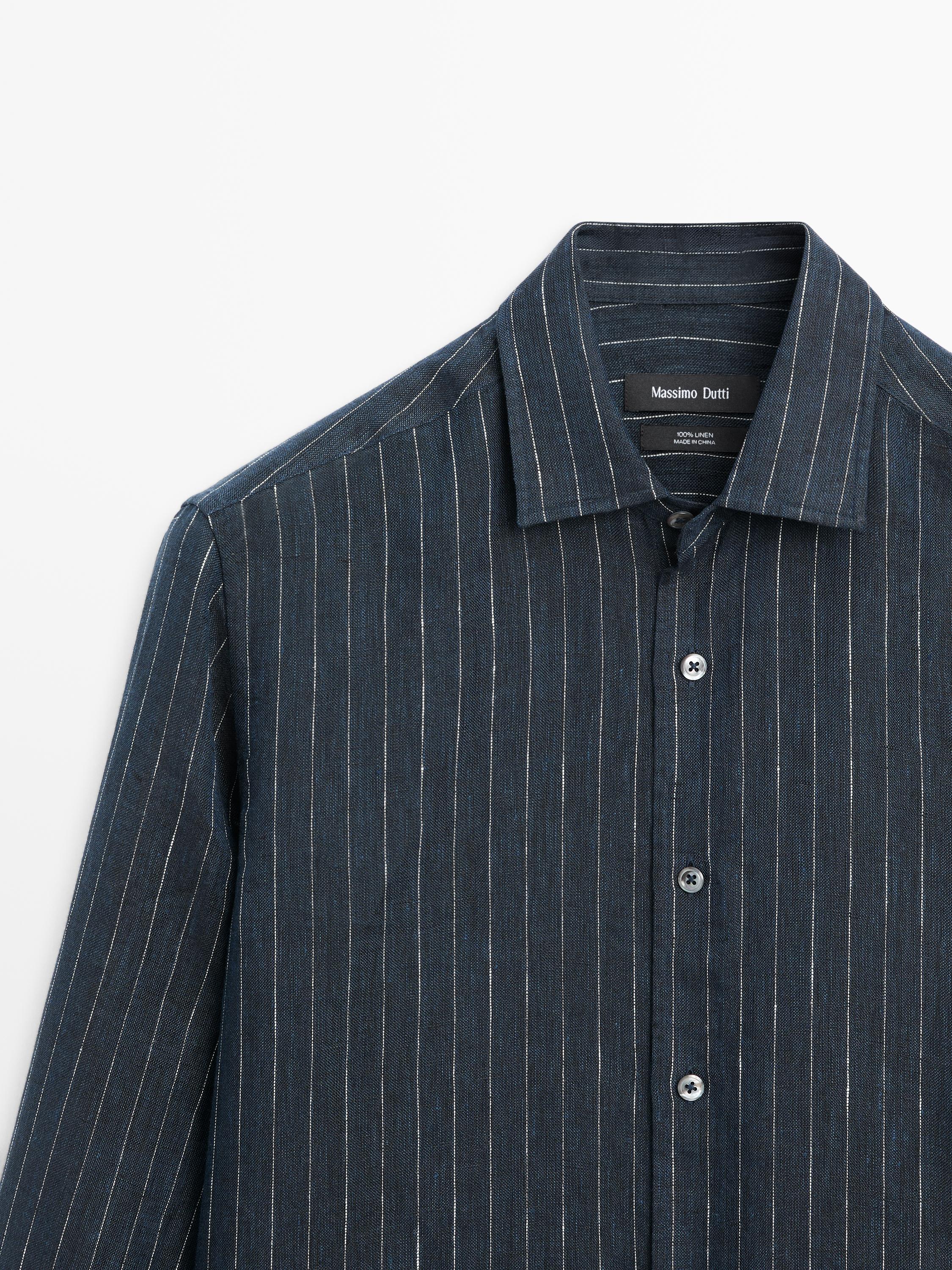Chemise regular fit à rayures en lin